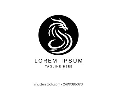 A sleek, modern dragon logo in black and white, ideal for dynamic branding.