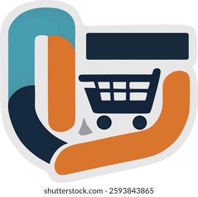 A sleek and modern e-commerce logo featuring a stylized shopping cart, abstract shapes, and a professional color palette, symbolizing digital trade and online shopping convenience.