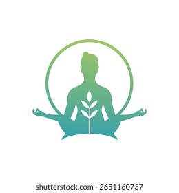 Sleek, Modern And Elegant Yoga Pose Combine With Natural Element Logo Design Illustration, Can Be Use For Any Companies Related To Wellness, Mental Health, Yoga, Therapy etc. Editable Vector
