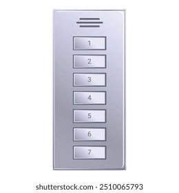 Sleek and modern elevator control panel featuring seven illuminated buttons for selecting floors