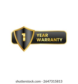 A sleek, modern emblem signifying a one-year warranty dominates the scene.