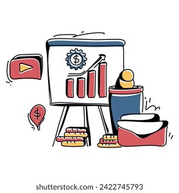 Sleek and Modern Flat Illustration for Web and Advertising, Enhance Your Marketing Strategy with Framework Marketing Artwork