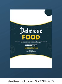 A sleek, modern flyer design for restaurants and fast food businesses, featuring vibrant visuals, enticing food images, and clear, concise details to attract customers and boost sales