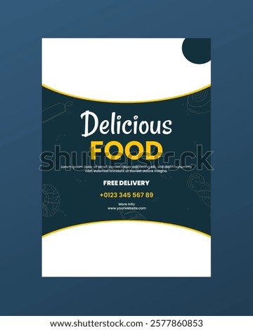 A sleek, modern flyer design for restaurants and fast food businesses, featuring vibrant visuals, enticing food images, and clear, concise details to attract customers and boost sales