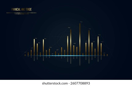 A sleek and modern Forex chart displays golden candlesticks on a dark background, highlighting market trends with smooth analytical curves.