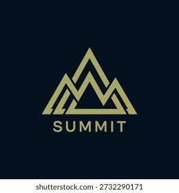 A sleek, modern geometric logo featuring stylized mountain peaks and the word 'SUMMIT' in a minimalist design. Ideal for branding, corporate identity, or outdoor-themed businesses.