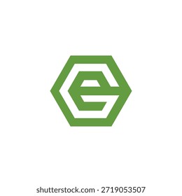 Un diseño elegante y moderno del logotipo de la letra "E" verde dentro de un hexágono geométrico, que simboliza la innovación, el crecimiento y la identidad digital para las empresas