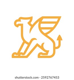 A sleek, modern griffin logo in golden yellow blends a lion and eagle, symbolizing strength, power, and wisdom. Its minimalist line art suits branding, security firms, sports teams, fantasy projects.