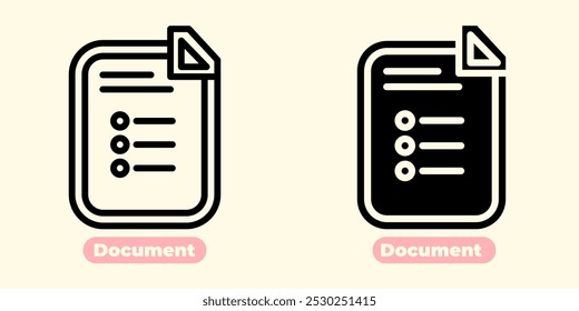 Um ícone moderno e elegante que representa um documento. O design apresenta linhas limpas e um canto dobrado sutil no canto superior direito, dando uma aparência simples, mas profissional.