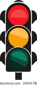 A sleek and modern illustration of a traffic light with a minimalist design, featuring a three-tiered signal that exudes sophistication and simplicity. The top light is a red and then yellow and green