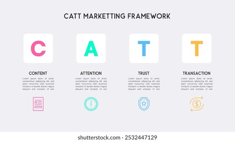 Una infografía elegante y moderna que muestra la Ilustración vectorial del marco de marketing CATT