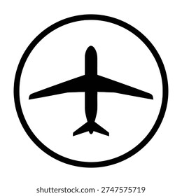 A sleek modern jetliner soars effortlessly inside a bold circular frame evoking travel freedom and global connectivity with minimalist black silhouette contrast
