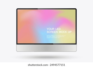 A sleek and modern LED screen mockup with a clean, minimalist design. The screen has a thin black bezel, emphasizing the large, vibrant display area. Below the screen.
