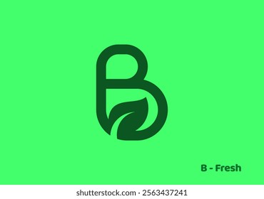 Sleek and modern letter B design featuring a leaf symbol, merging elegance with a nature-inspired touch