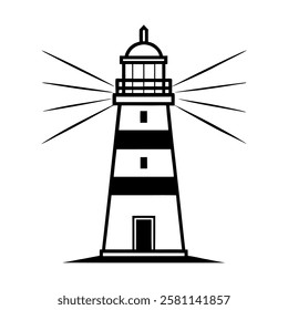 sleek modern lighthouse icon DESIGN. geometric navy blue lighthouse vector. professional lighthouse branding symbol.