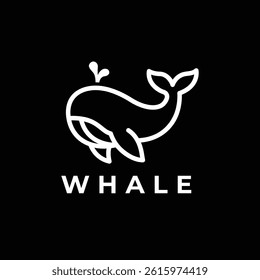 A sleek, modern line art design of a whale in white against a black background, ideal for branding, marine, and environmental projects.