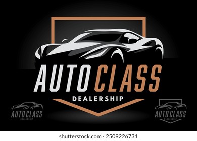 Sleek and modern logo design for an auto dealership highlighting a stylish sports car emblem. Perfect for branding luxury automotive services, performance cars, and premium car sales.