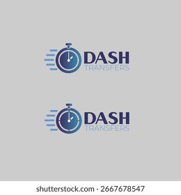 Um design de logotipo moderno e elegante criado para Dash Transfers, simbolizando velocidade, confiabilidade e eficiência. O ícone de cronômetro representa um serviço rápido, enquanto os tons de azul de gradiente transmitem confiança, prova