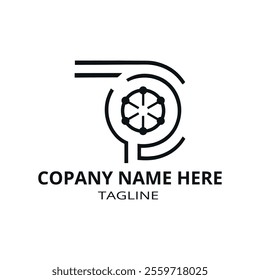 A sleek and modern logo design featuring a stylized circular graphic with interconnected lines resembling a wheel or hub, surrounded by curved lines. Below the graphic, 