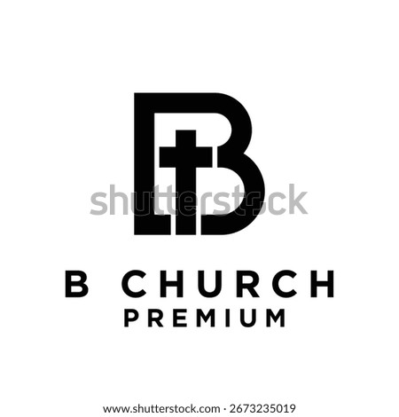 A sleek, modern logo design featuring the letter 'B' cleverly integrated with a prominent Christian cross symbol, presented in bold black on a clean white background. 