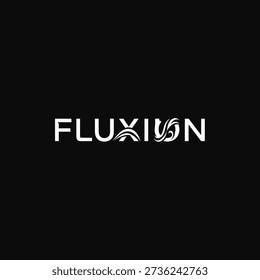 A sleek, modern logo featuring the word 'Fluxion' with abstract, wave-like elements integrated into the typography, symbolizing fluidity and dynamic movement.