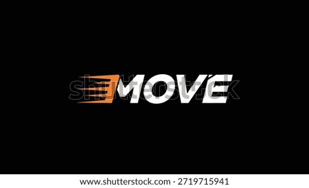 A sleek and modern logo featuring the word 'MOVE' in bold white lettering, accompanied by an orange abstract symbol resembling speed lines or a