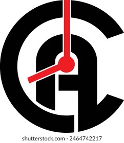Elegante y moderno diseño de icono de logotipo con una letra A integrada con un reloj, que simboliza la gestión del tiempo y la eficiencia. Perfecto para los conceptos de negocios o tecnología.