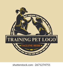 A sleek and modern logo showing a trainer and dog high-fiving, symbolizing trust, care, and successful training.