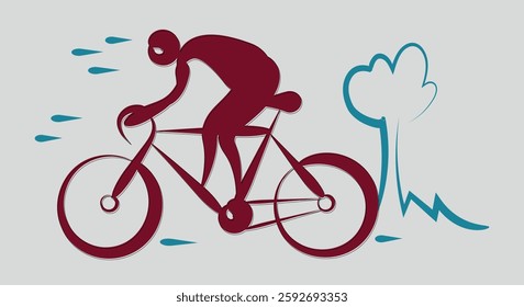 A sleek and modern minimalist illustration of a cyclist riding at high speed, symbolizing energy, endurance, and passion for fitness. The abstract design features a streamlined figure on a bicycle.