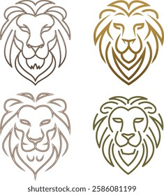 A sleek and modern minimalist lion head logo icon designed with elegant gold line art. This abstract and stylish lion face is created using smooth, curved strokes, exuding luxury, power, 