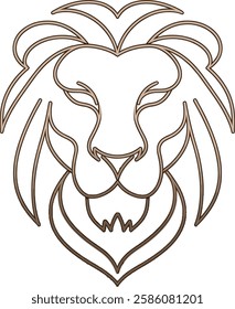 A sleek and modern minimalist lion head logo icon designed with elegant gold line art. This abstract and stylish lion face is created using smooth, curved strokes, exuding luxury, power, 