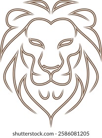 A sleek and modern minimalist lion head logo icon designed with elegant gold line art. This abstract and stylish lion face is created using smooth, curved strokes, exuding luxury, power, 