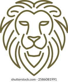 A sleek and modern minimalist lion head logo icon designed with elegant gold line art. This abstract and stylish lion face is created using smooth, curved strokes, exuding luxury, power, premium brand