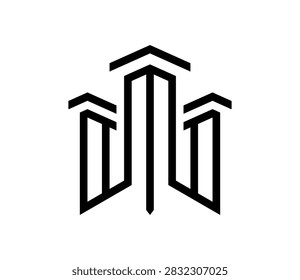 A sleek, modern, and minimalist logo featuring three abstract skyscraper-like structures in a clean black outline against a white background, emphasizing height and urban development.