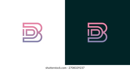 Diseño de logotipo monográfico elegante y moderno con letras 'DB' entrelazadas con un esquema de colores degradados vibrantes, adecuado para soluciones de identidad corporativa y de marca