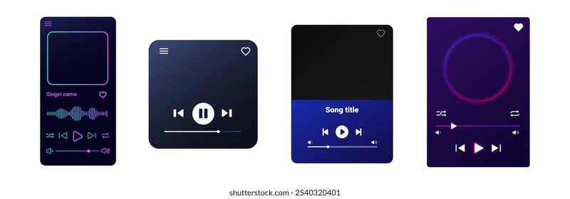 Sleek and modern music player with dark UI, playlist organization, and intuitive buttons for managing songs and albums. Ideal for mobile and web interfaces.