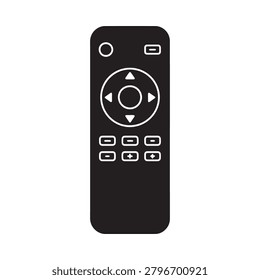A sleek, modern remote control featuring a central directional pad surrounded by four directional arrows, a circular center button, and additional function buttons below. The design is monochromatic w.