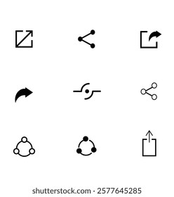 A sleek and modern share icon design perfect for digital applications, websites and social media platforms. The icon features a clean and minimalistic style with interconnected nodes or arrows.