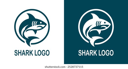 A sleek and modern shark logo design, enclosed in a circular frame. Ideal for ocean-related businesses, sports teams, or brands looking for a powerful and bold aquatic symbol