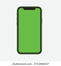 Un teléfono inteligente elegante y moderno con una pantalla verde vibrante para una fácil introducción de croma. Ideal para mostrar interfaces App, contenido digital y conceptos tecnológicos en varios proyectos de medios.