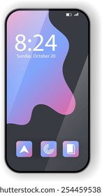 A sleek and modern smartphone home screen mockup featuring a stylish gradient background in blue and pink tones, with minimalist app icons