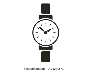 Elegante y moderno, este vector de reloj de mano cuenta con un diseño minimalista con una caja de acero inoxidable negro y una correa de cuero elegante, perfecto para cualquier ocasión