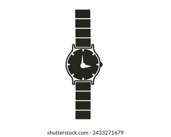 Elegante y moderno, este vector de reloj de mano cuenta con un diseño minimalista con una caja de acero inoxidable negro y una correa de cuero elegante, perfecto para cualquier ocasión