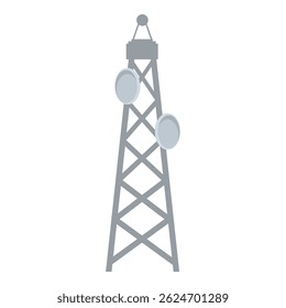 Sleek, modern vector graphic of a metal communication tower with satellite dishes
