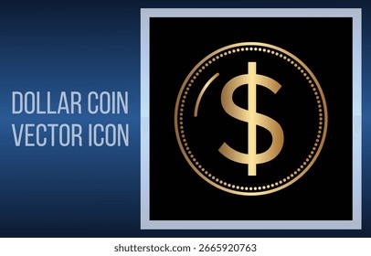 Icono de Vector elegante y moderno con una moneda de oro sobre fondo negro, ideal para los negocios y los diseños relacionados con las finanzas.