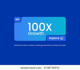 A sleek and modern vector icon representing a data KPI (Key Performance Indicator) button with a 100x growth indicator. Ideal for dashboards, analytics platforms, business reports, web apps, and UI and UX projects. This scalable design emphasizes performance metrics and growth tracking, making it perfect for developers, designers, and business professionals.
