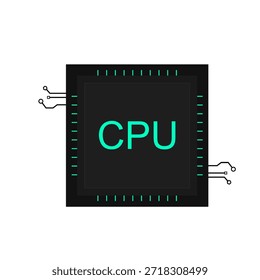 Una Ilustración vectorial elegante y moderna de un chip de la Unidad Central de Procesamiento (CPU) con acentos verdes brillantes sobre un fondo oscuro. Este icono simboliza el poder de cálculo avanzado, el procesamiento de datos y la innovación digital, perfecto para diseños, presentaciones y contenido educativo relacionados con la tecnología.