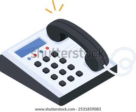 A sleek and modern vector illustration of a landline phone with a keypad, coiled cord, and illuminated display.