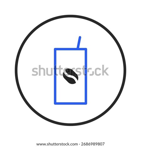 A sleek and modern vector illustration showcasing a coffee beverage. The design features a minimalist representation of a container with a notable coffee bean symbol in blue. A slender straw adds a