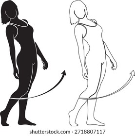 Um vetor moderno e elegante ilustração da silhueta de uma mulher com uma cauda de diabo, perfeito para projetos que precisam de um toque de travessura ou fascínio.